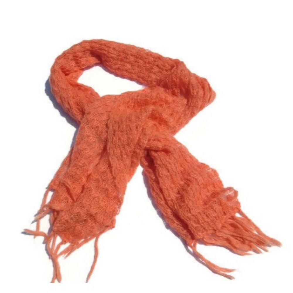 Jill Stuart Made in Italy Scarf Salmon Pink Long Rectangular Crochet 82" x 24"
